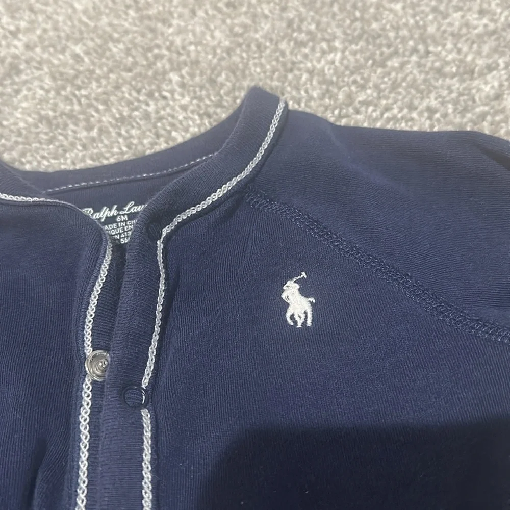 Ralph Lauren Navy Blue button footie sleeper 6‎ months